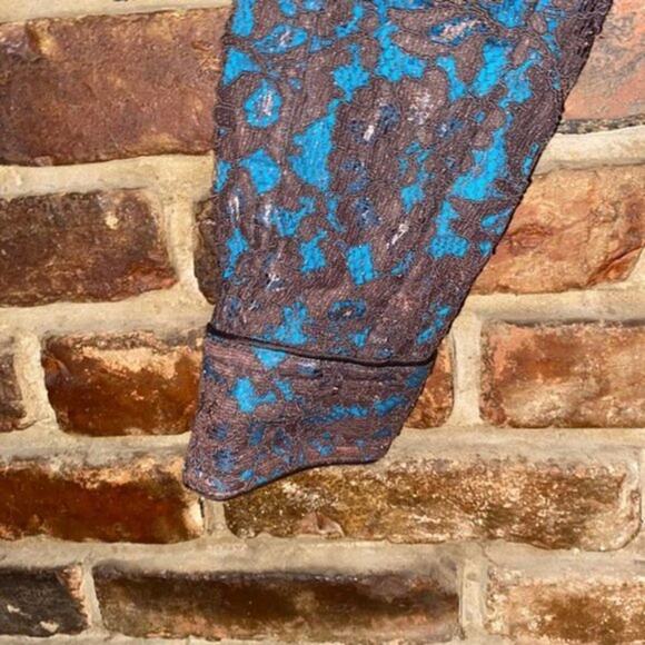 Fiona Woof Metallic Brown Blue Lace Blazer Jacket Women's Size 6 - Picture 5 of 9